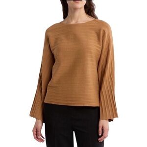 T Tahari Scallop Trim Wide Sleeve Viscose Blend Sweater Toffee NWT M